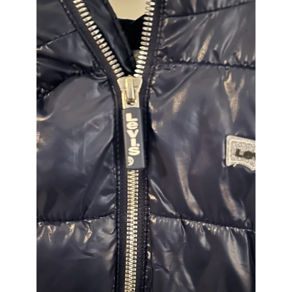 Toddler Kids Size 3T High Shine Puffer Coat Jacket Hood Navy Blue